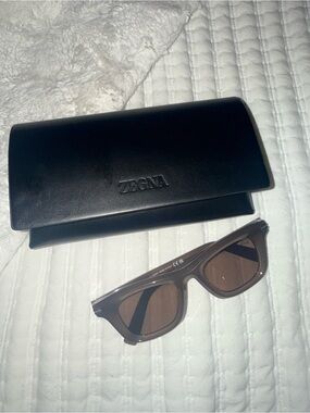 Zegna Men’s Brown Lens Sunglasses with Black Case